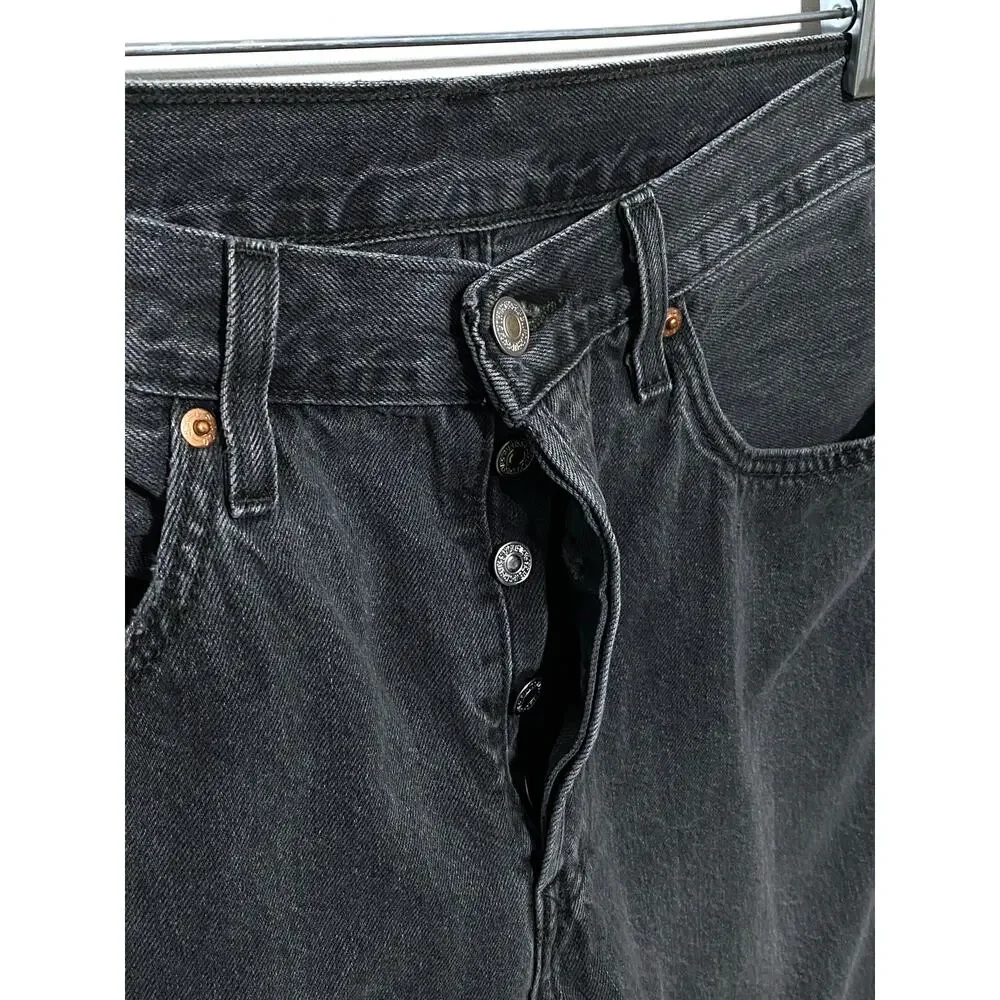 Levis 501 Original Fit Faded Raw Hem Jeans Men 30x30 Black Classic Grunge Casual